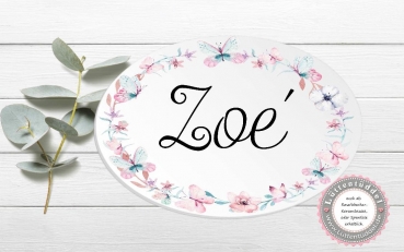 Preview: zauberhaftes ovales Türschild Schmetterlinge mit Wunschname - Kinderzimmer, zur Einschulung, Geburtstag, Taufe, Lüttentüddel®